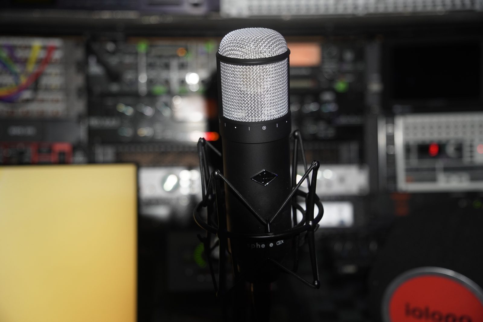 Close-up of the studio's main vocal microphone